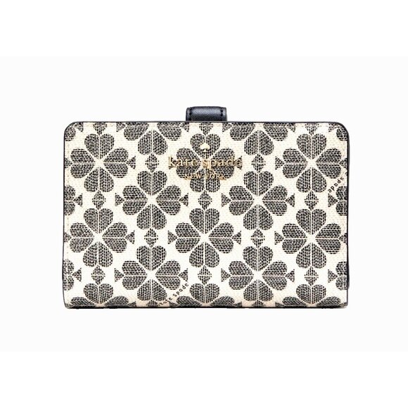 New Kate Spade Signature Spade Flower Medium Compact Bifold Wallet Black Multi - Picture 1 of 3